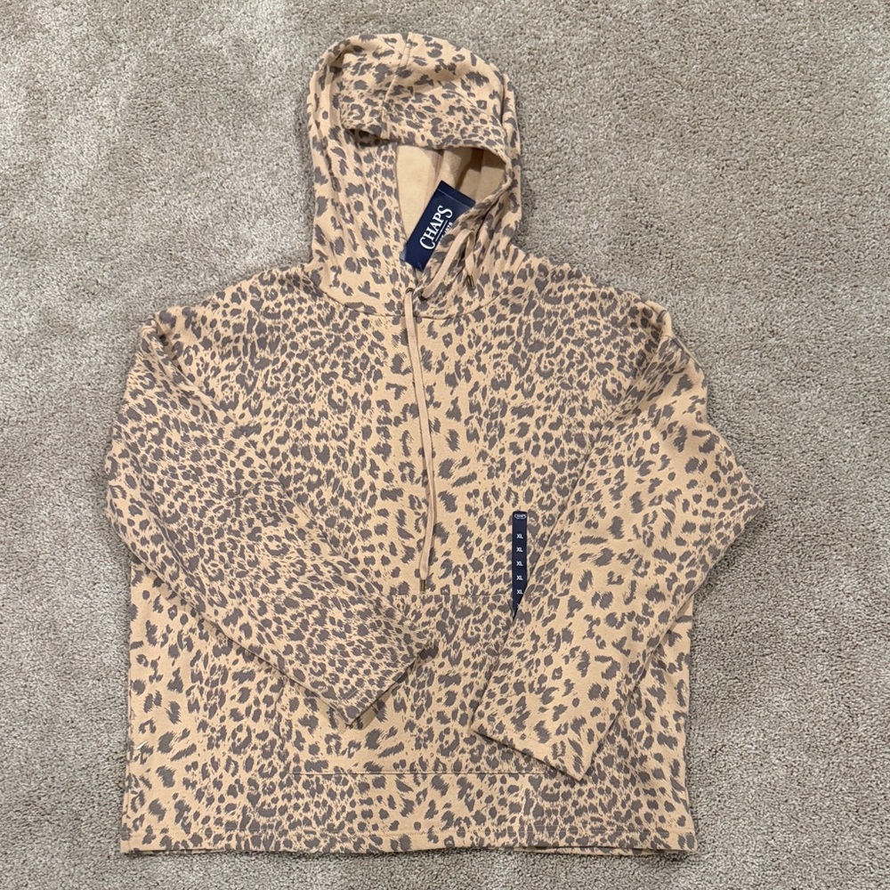 CHAPS Beige Leopard Print Hooded Pullover Jacket
